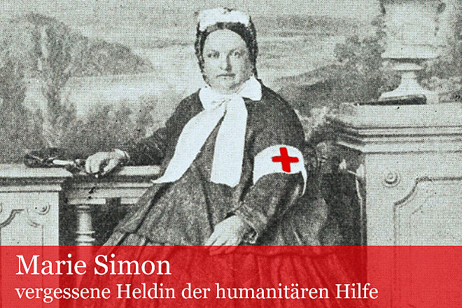 Kupferstich von Marie Simon mit Rotkreuz-Armbinde